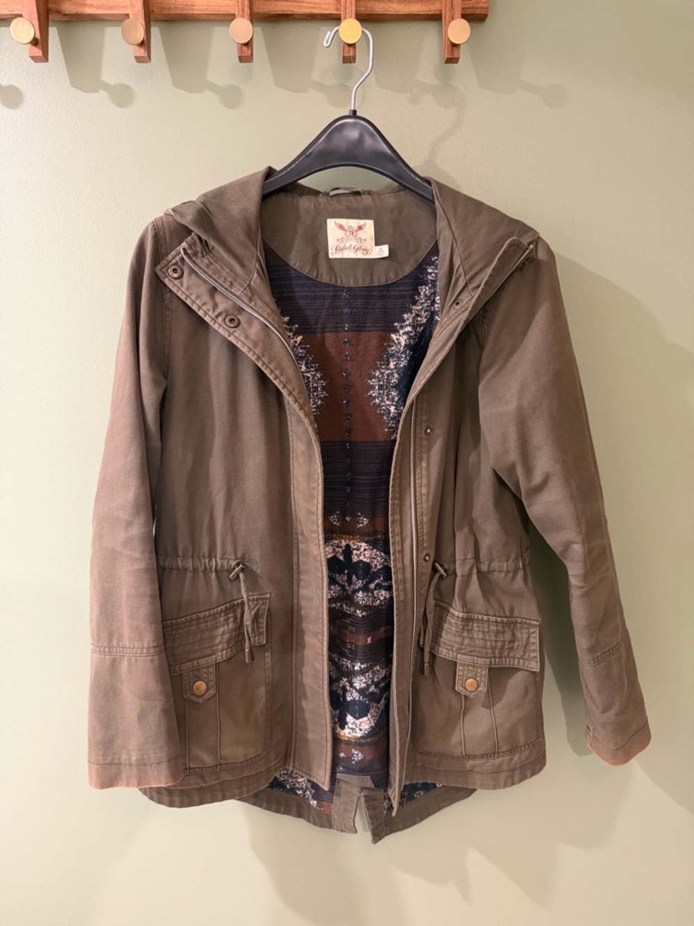 Faded Glory Olive Utility Hooded Jacket